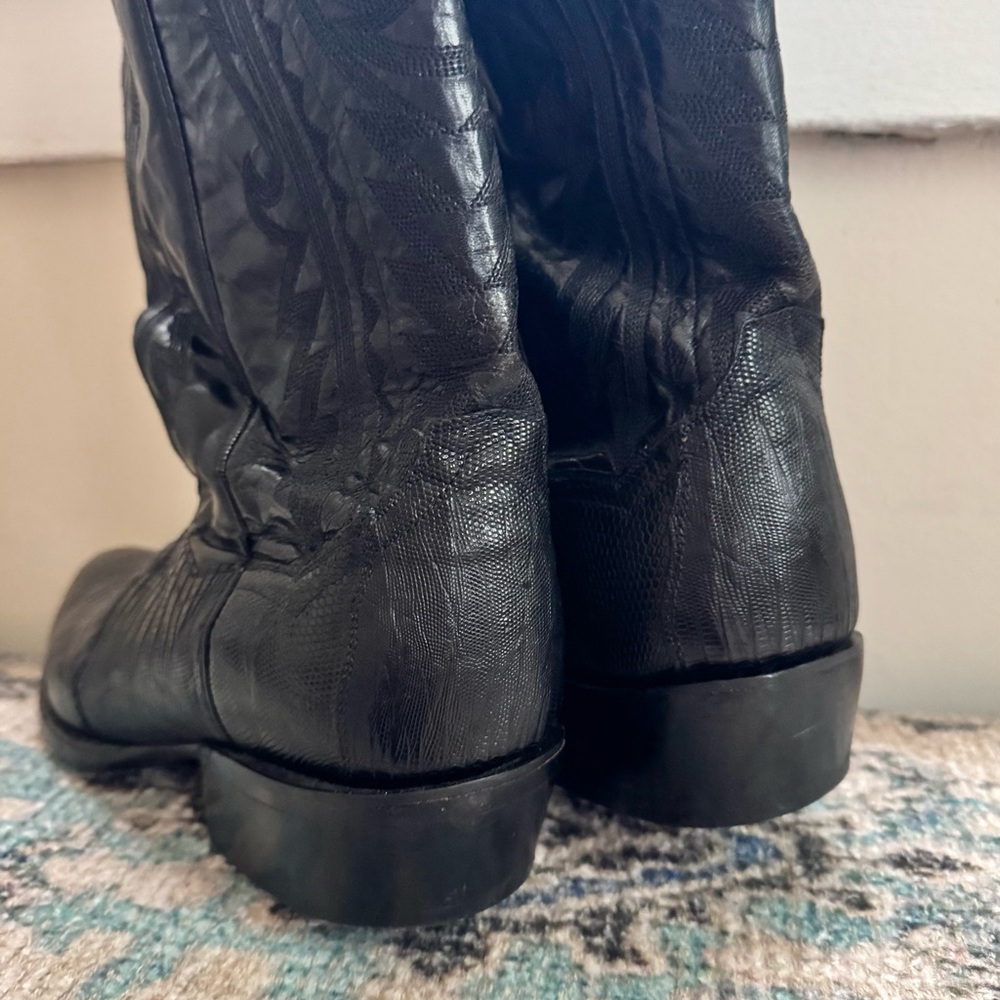 Vintage Dan Post Black Black Leather/ Lizard Western Cowboy Boots size 11 Men’s - Picture 8 of 12